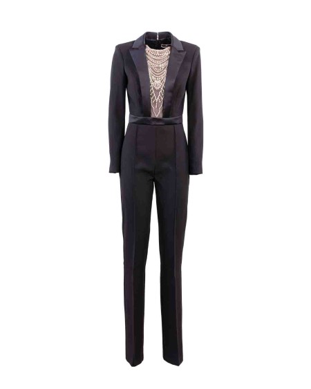 Shop ELISABETTA FRANCHI  Tuta: Elisabetta Franchi tuta in crêpe con ricamo in perle e strass.
Tuta in crêpe con giacca con revers a lancia in raso duchesse e pantalone palazzo. 
È caratterizzata da un ricamo di micro perline e strass che creano un motivo decorativo sul décolleté.
Zip sulla schiena.
Composiizone: 95% Poliestere 05% Elastane
Fabbricato in Italia.. TU01537E2-110